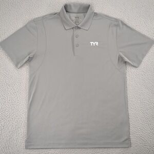TYR Polo Shirt Mens Medium Gray Solid Performance Lightweight Athletic Casual